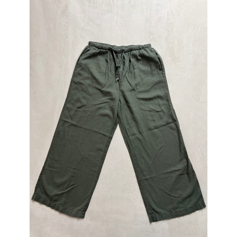 Splash Women Green Linen Blend Wide Leg Drawstring Elastic Waist Pants Size M